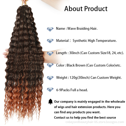 Black Crochet Hair Customs Size Synthetic Long Curly Braiding Hair Water Wave Crochet Wavy Braiding Hair For RU